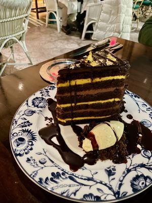 Saffron cream chocolate cake