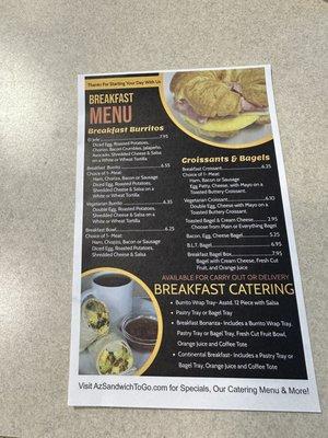 Breakfast menu