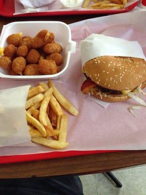 Bacon Cheeseburger combo, and order of cheese balls for table.