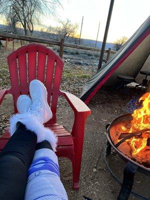 Complimentary Lava Seats to keep your bum warm and fire pits while imbibing outdoors in below freezing weather. So comfortable!