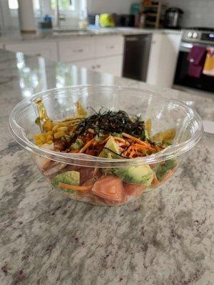 Poke bowl - 2 proteins and barely over half full.  It was delicious though!