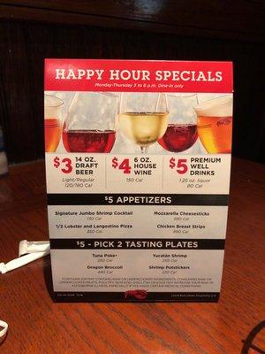 Happy hour menu 2019