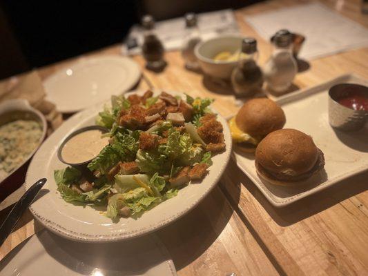 Crispy Chicken Salad and Cheeseburger Sliders