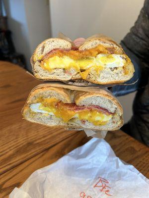 Bacon egg and cheese on Asiago