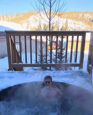 Soaking in hot tub