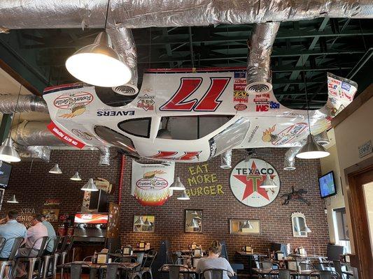 NASCAR body as ceiling art.