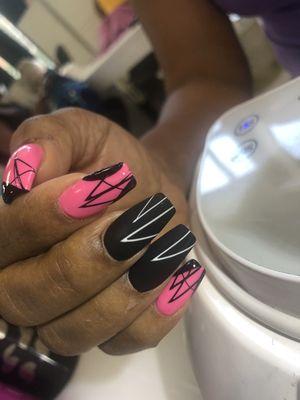 Pink Matte Graphic Nails