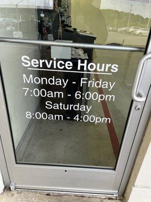 Service Shop hours as of April 2023