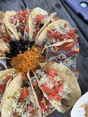 Plate of 9 tacos: Beef barbacoa. Pork. Chicken. (Beef was the best!)