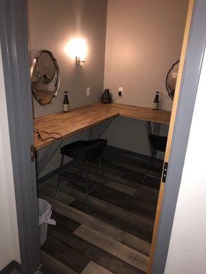 The vanity room for after floating or infrared sauna