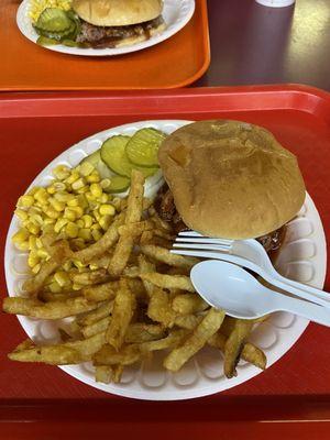 Brisket Rib Sandwich, corn, fries