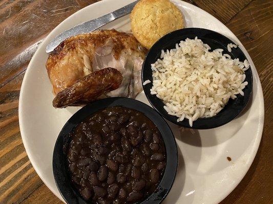 1/4 chicken with beans and rice . Also that corn bread was so good  yummy