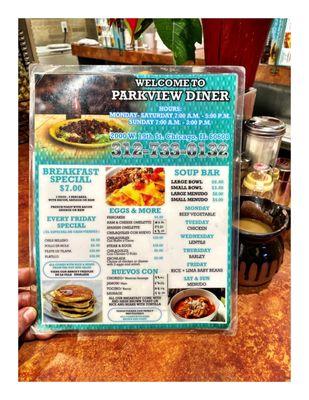 Menu. ParkView Diner.Pilsen Chicago IL . Small Corner Neighborhood Old Fashion Diner. Good Mexican/American Food. Friendly Service. Cool.