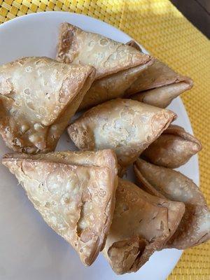 Gorgeous samosas or Indian empanadas with potatoes and peas.