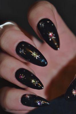 Gel X : Hand Drawn Stars with chrome & gems