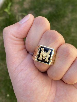 Custom made mens signet ring in yellow gold