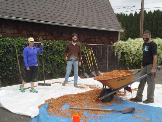 Families working together to make our yard look great!