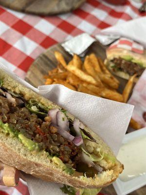 Lentil Burger and crispi fries