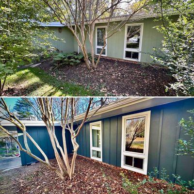 Before and after Hardie Plank siding installation