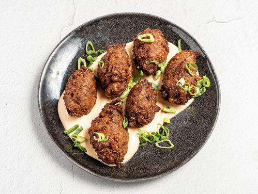 Black Eyed Pea Fritters w/
Spicy Smoke Aioli and Scallions