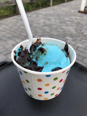 Cookie Monster with hot fudge