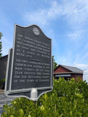 First Presbyterian Church Historical Marker, Clarence