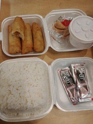 4 piece egg rolls with steamed rice