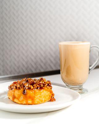 Pumpkin Spice Latte paired with a Sticky Bun