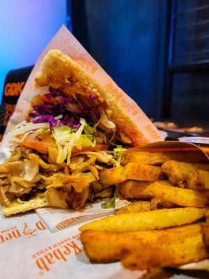 Chicken doner kebab and fries