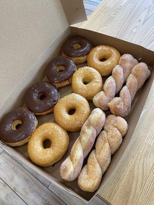 Chocolate donut, plain doughnut, Cinnamon Sugar Twist Donut