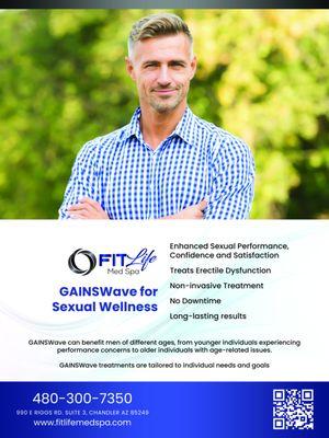 Sexual wellness for men using Gainswave.  Painless, medication free treatment for erectile dysfunction.