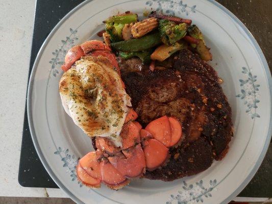 Surf n Turf Lobster tail and Rib-eye