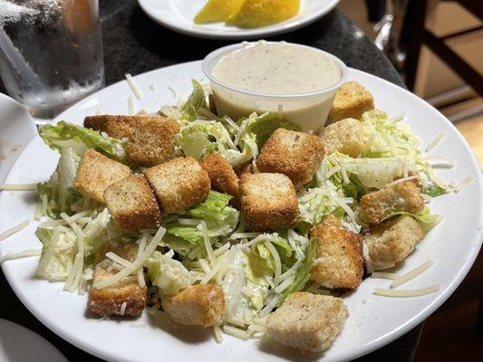 Side Caesar Salad with a side of Caesar dressing