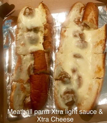 Meatball parm, extra light sauce, extra mozzarella