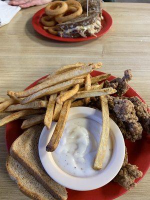 Steak fingers and Rueben sandwich