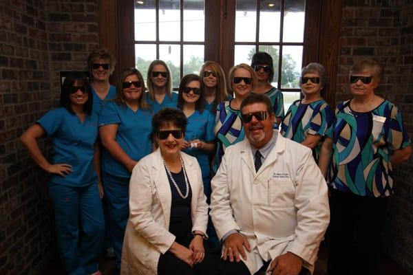 Drs. & Staff showing that the after dilation eye shades are very stylish!