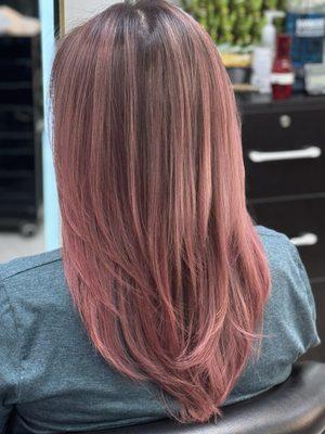 Pink ombre balayage hair