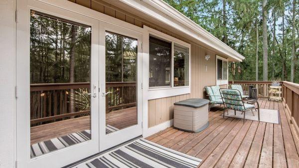 Outside view of tinted French doors