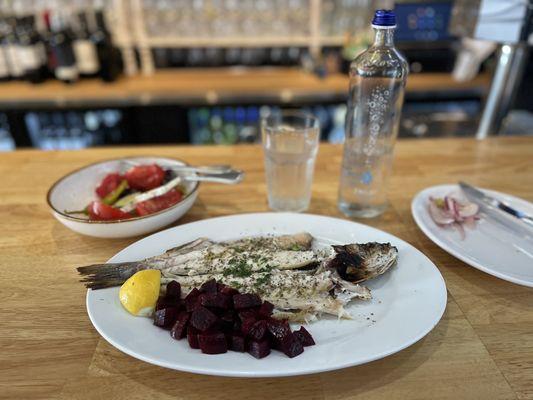 Branzino with side of beets