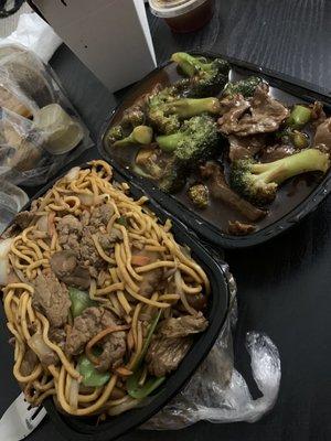 Beef lo mein & beef and broccoli