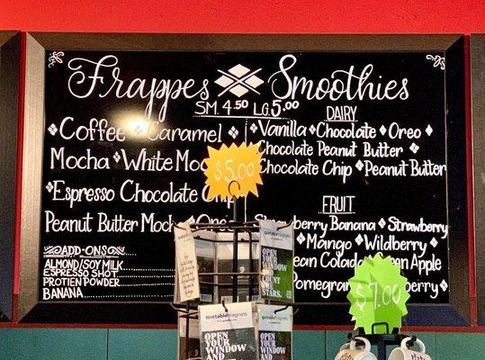 Menu - frappes and smoothies - oct 2021