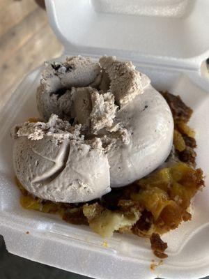 Peach cobbler with cookies and cream ice cream