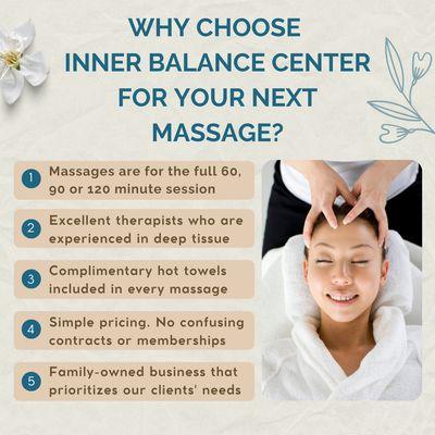 Just a few reasons why to book your next massage with us.