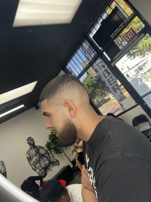 High skin fade by Jeff, with beard trim & lined up