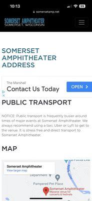 Taxi/Uber recommendation on the venue website.