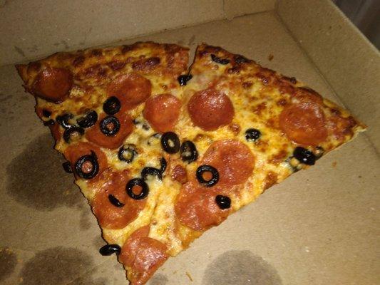 Pepperoni and black olives, good