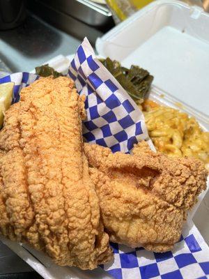 Collard greens, macaroni, & Fried Fish