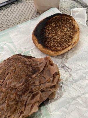 Arby's roast beef - with a burnt bun and beef.