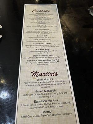 Cocktail menu