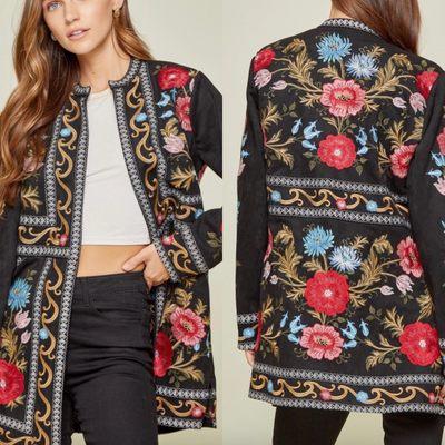 Embroidered Vegan Suede Jacket.